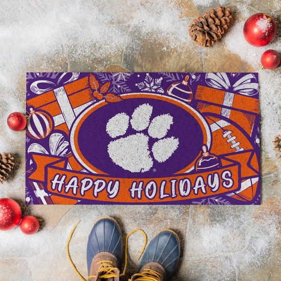 Clemson Tigers 28" x 16" Happy Holidays Christmas Turf Door Mat