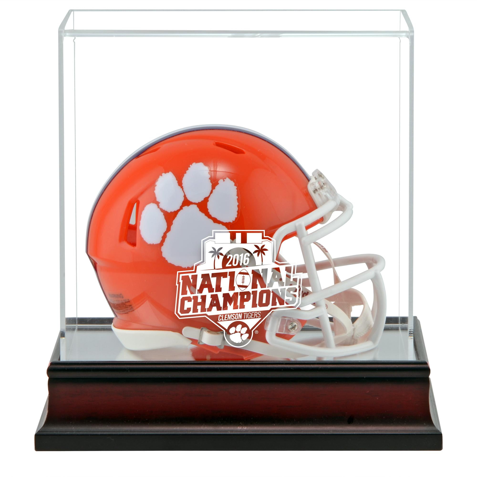 Clemson Tigers College Football Playoff 2016 National Champions Logo Mahogany Mini Helmet Display Case