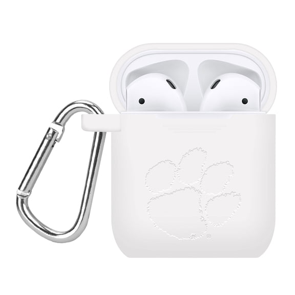 Clemson Tigers Engraved Silicone Case Cover Compatible with Apple AirPods Gen 1 & 2 (White) by Affinity Bands