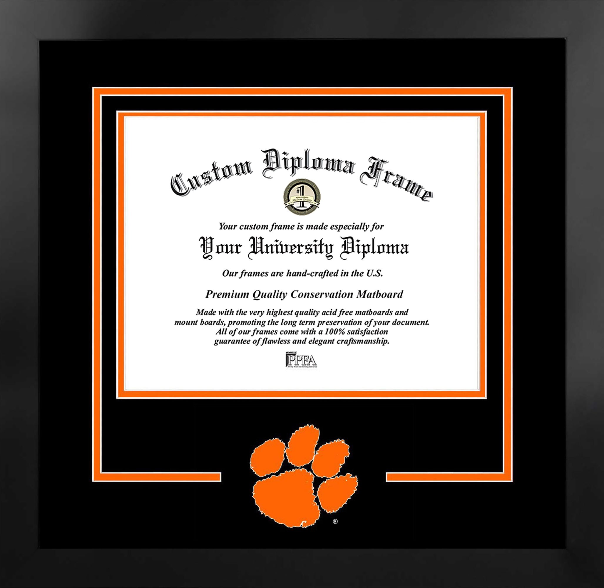 Clemson University 11w x 8.5h Spirit Diploma Manhattan Black Frame with Bonus Campus Images Lithograph (value savings $59)