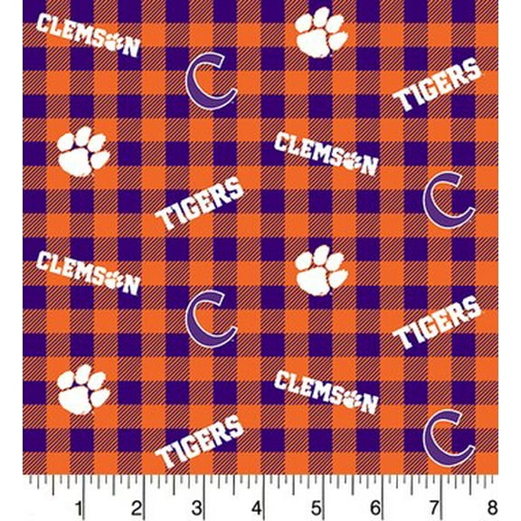 Clemson University Cotton Fabric-Sold by the Yard-Buffalo Plaid Design