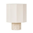 thumbnail image 1 of Cleo 10" Travertine Stone LED Table Lamp with Geometric Cream Cotton Shade, 1 of 5