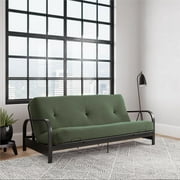 Cleo Futon Set with Black Metal Sofa Bed Frame and 6" Mattress, Full Size, Army Green