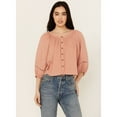 thumbnail image 1 of Cleo + Wolf Women's Brie Crochet Trim Long Sleeve Shirt - CLSU24W89-PCH XX-  US, 1 of 4