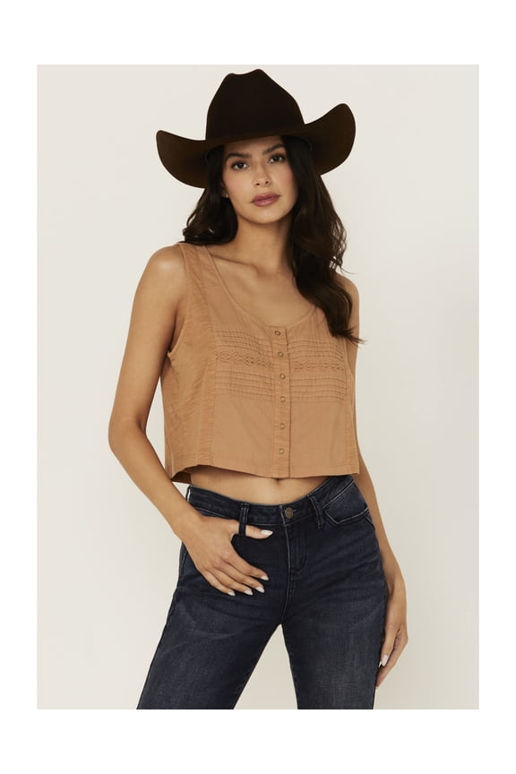 Women's Brighton Cropped Pintuck Tank Light Orange X- US