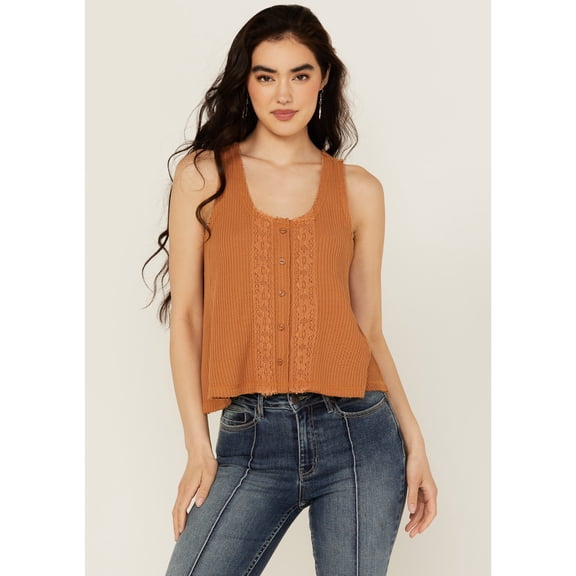 Cleo + Wolf Women's Cat Lace Trim Tank Top Caramel X- US