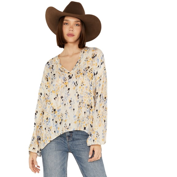 Cleo + Wolf Women's Crepe Rayon Printed Blouse Cream X-Small US