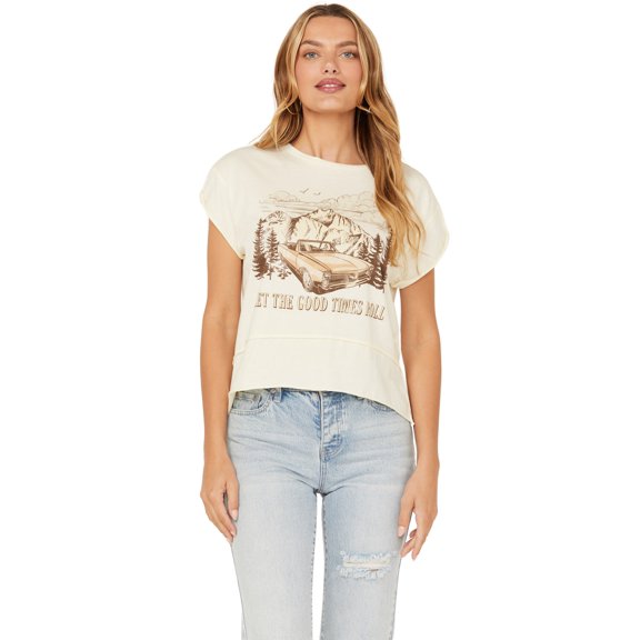 Cleo + Wolf Women's Let The Good Times Roll Seamed Short Sleeve Graphic Tee Cream X-Large US