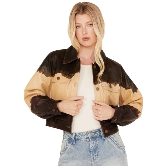 Cleo + Wolf Women's Ombre Cropped Leather Jacket Sage X-Large US