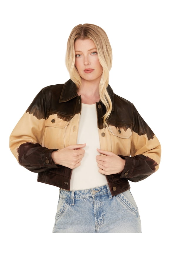 Women's Ombre Cropped Leather Jacket Sage X-Large US