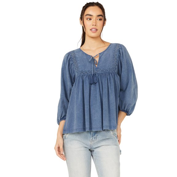 Cleo + Wolf Women's Painters Blouse Blue Medium US