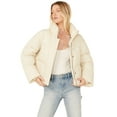 thumbnail image 1 of Cleo + Wolf Women's Plaid Lined Puffer Coat Oatmeal X-Large  US, 1 of 4