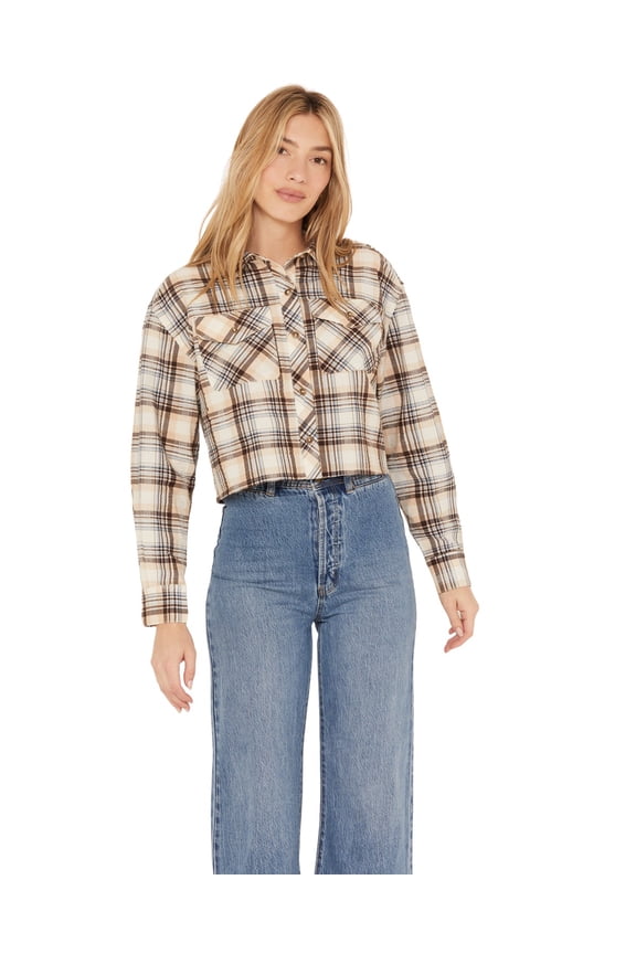 Women's Plaid Print Cropped Shirt - CLSU23W91   US