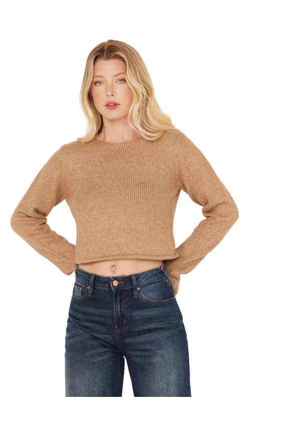 Women's Women'S Reversible Cut Out Cropped Sweater Bark   US