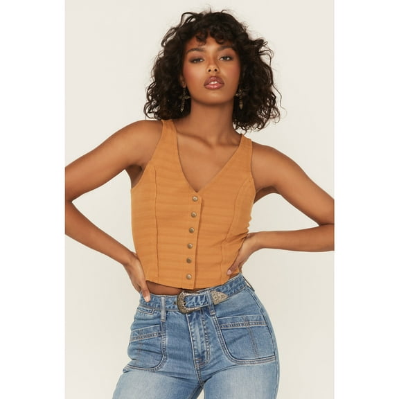 Cleo + Wolf Women's Ribbed Button-Up Vest Lt Brown US