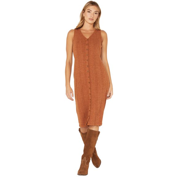 Cleo + Wolf Women's Ribbed Tank Midi Dress Brown X-Large US