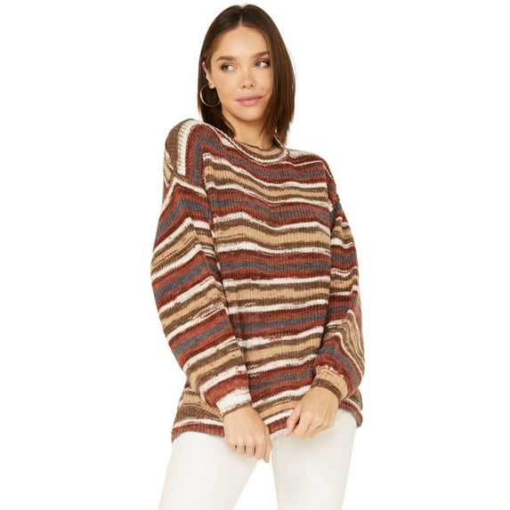 Cleo + Wolf Women's Stripe Knit Oversized Sweater Brown S/M US