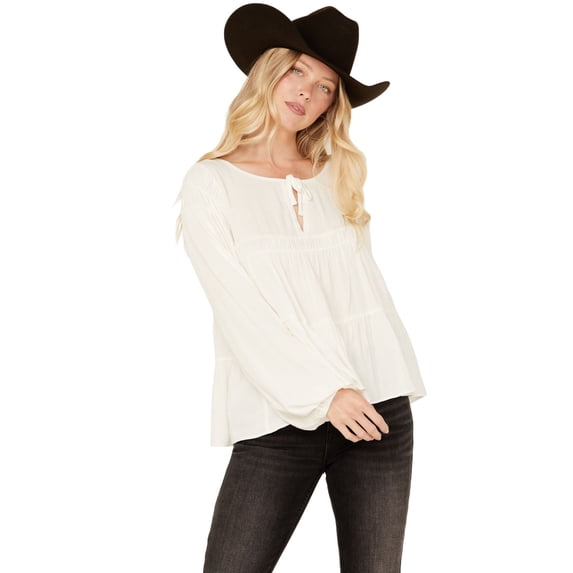 Cleo + Wolf Women's Tiered Flowy Tie Front Blouse Cream X-Small US