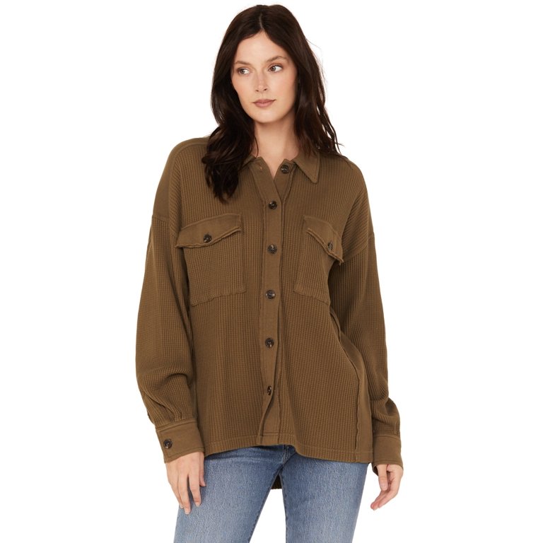 Cleo + Wolf Women's Waffle Knit Shacket Olive S/M