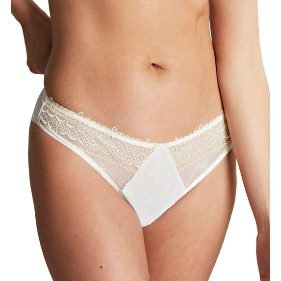 Cleo by Panache Blossom Brazilian Brief (10582),Small,White/Lemon