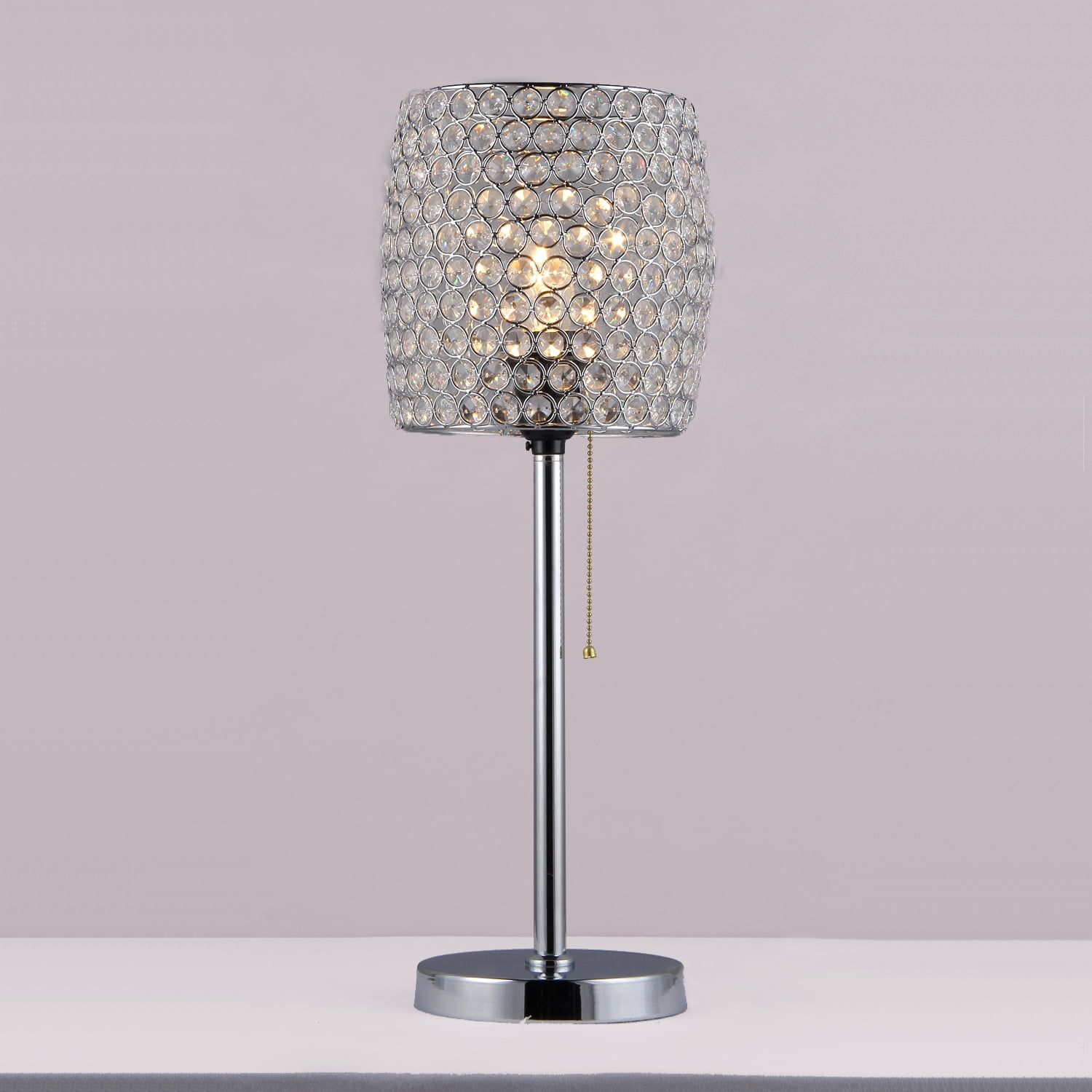 Chrome Crystal Table Lamp with Acrylic Shade, 20" Height