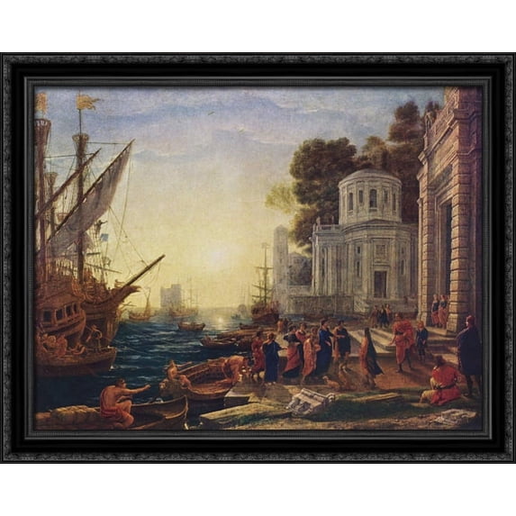 Cleopatra Disembarking at Tarsus 34x28 Large Black Ornate Wood Framed Canvas Art by Claude Lorrain