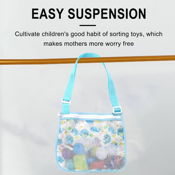 Clerance Under $1 PEONAVET Mesh Beach Bag, Portable Foldable Sea Shell Bag for Kids, Beach Toy Storage Bag with Adjustable Straps, Summer Beach Pool Travel Bag(Light Blue)