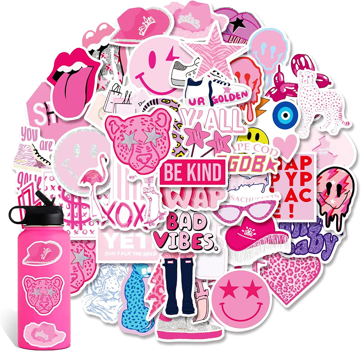 Clerance! 50PCS Preppy Vinyl Sticker Party Supplies Vinyl Waterproof Sticker  Aesthetic Stickers Decor Pink Party Mobile Phone Stickers for Laptop Water  Bottle 