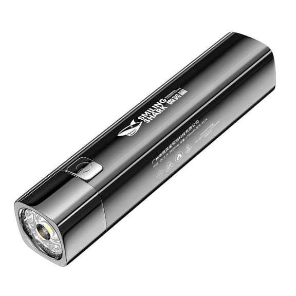 SSKFHGI 617a Black (With Power Bank Function-Capacity 1200mah) Flashlight Smiling Shark Outdoor Mini Flashlight High Brightness Long-Range Cob Large Floodlight Lock Design Zoom Flashlight