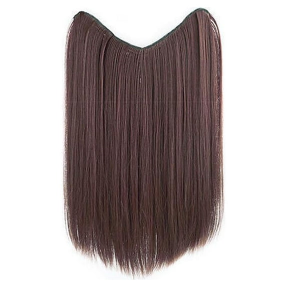Clerance! Dark Brown Wig Female Long Hair U-Shaped Half Head Cover Invisible Seamless Black Long Straight Hair One-Piece V-Shaped Hair Extension