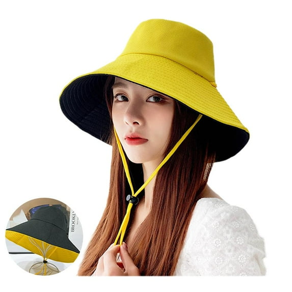 Clerance! Double-Sided Windproof Rope Ladies Sun Hat Double-Sided Large Brim Fisherman Hat Korean Version Student All-Match Basin Hat Summer Breathable Sun Protection Sun Hat