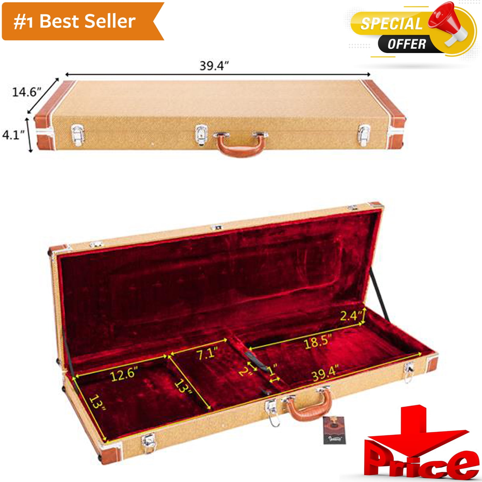 Clerance! Glarry ST High Grade Electric Guitar Square Hard Case Flat