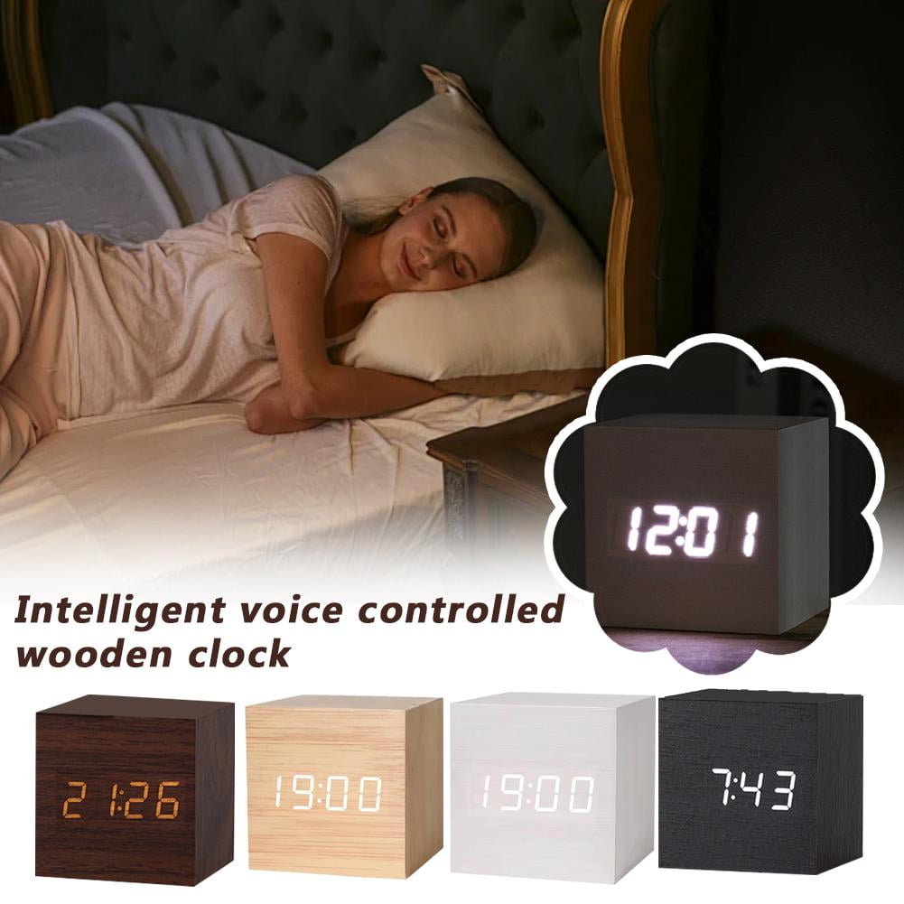 Clerance! Intelligent Voice Controlled Alarm Clock Modern Wooden ...