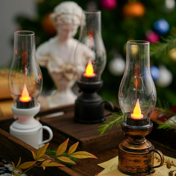 Clerance! Led Vintage Kerosene Lamp Electronic Swing CandleLed Flameless Candle Lantern Kerosene Oil LampLed Light Electronic Kerosene LampVintage Electric Oil Lamp Table LampDesktop Decoration1