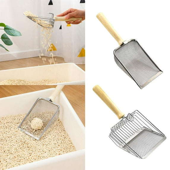 HPDL Onepiece Litter Scooper Cat Litter Shovel Wood Handle Metal Scooper with Hoo