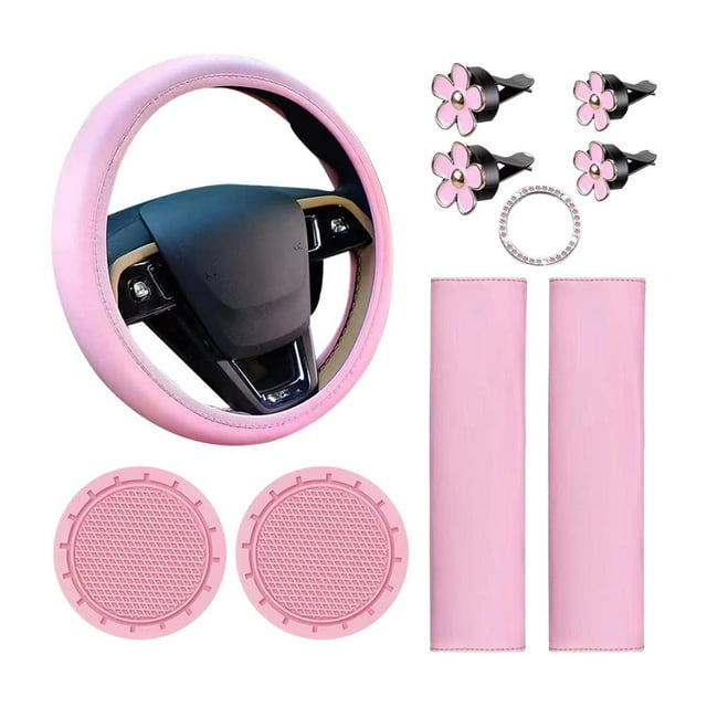 Clerance! Pink Set Car Accessories Steering Wheel Cover Safety Shoulder ...