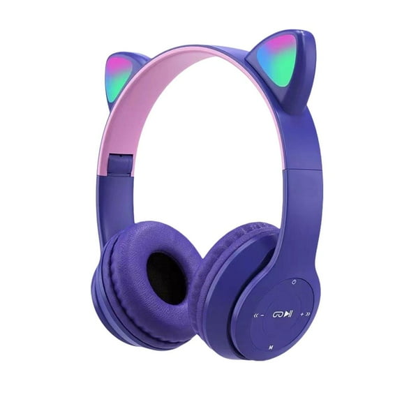 BQLQBQLQ Purple 1 Set Cat Ear Luminous Bluetooth Headset P47m Cartoon Student Wireless Game P9 Headset One Piece Del