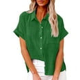 thumbnail image 1 of Clerance-Sale Blouse for Women Dressy Casual Solid Color Elegant Blouses & Button-down Shirts Short Sleeve Lapel Collar Fashion Teacher Shirt Lightweight Linin And Cotton Shirts(Green,M), 1 of 6