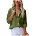 thumbnail image 1 of Clerance-Sale Blouse for Women Dressy Casual Solid Color Vintage Blouses & Button-down Shirts Lapel Collar Fashion Teacher Shirt Linin And Cotton Long Sleeve Shirts for Women(Army Green,S), 1 of 5