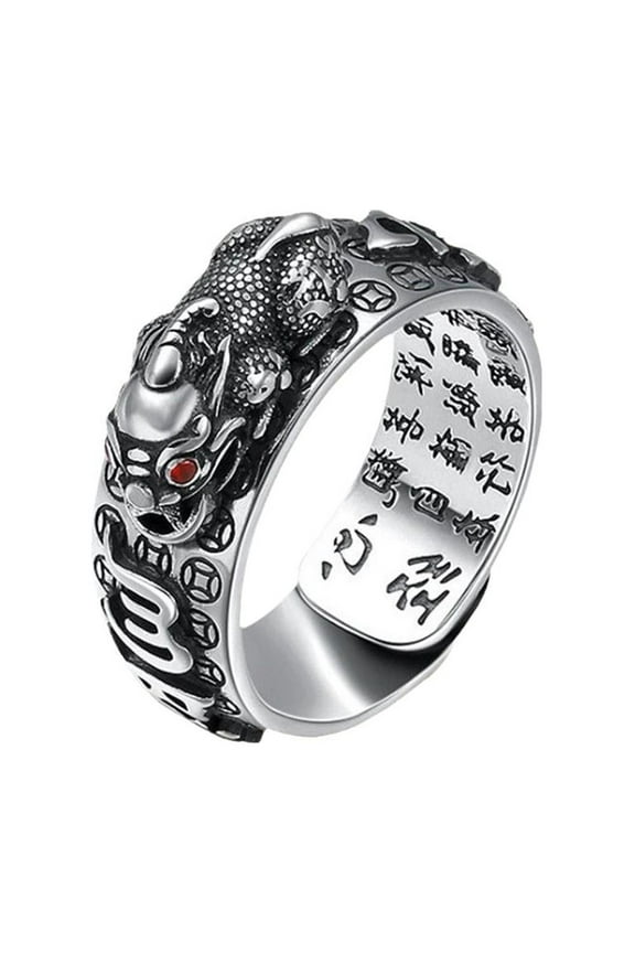 Silver Pixiu New Model B Thai Silver Small Pixiu Golden Toad Vajra Heart Sutra Ring Men And Women Lucky Pomegranate Retro Sixword Mantra Personality Trend