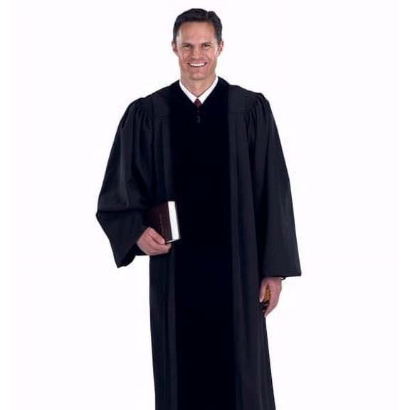 Black Pulpit Robe With Velvet Panel, 59 In.