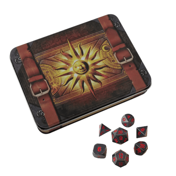 Cleric's Prayerbook with Butcher's Bill | Gunmetal Gray with Red Numbering Metal Dice -