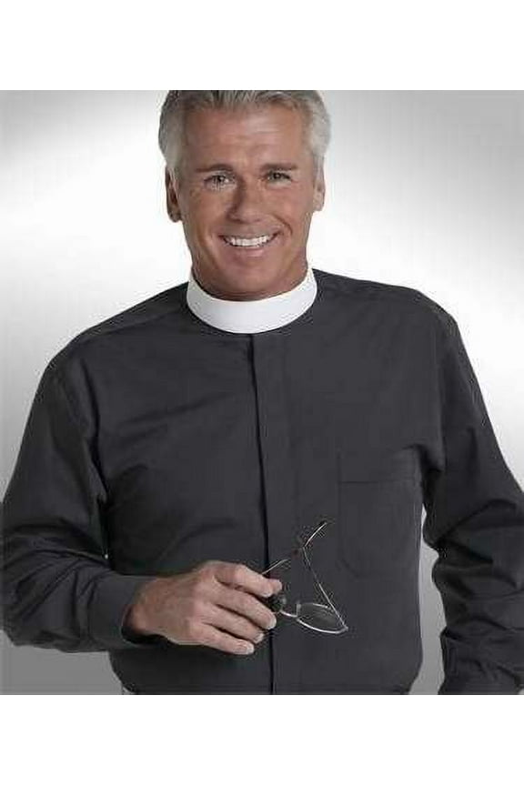 Clerical Shirt-Long Sleeve Banded Collar-15X32/33-Black