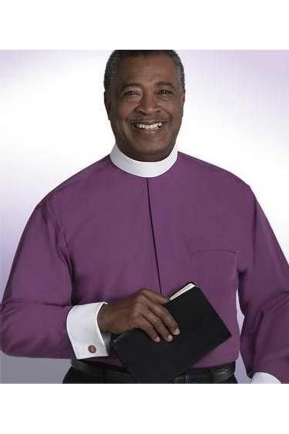 Clerical Shirt-Long Sleeve Banded Collar & French Cuff-16.5x36/37-Purple