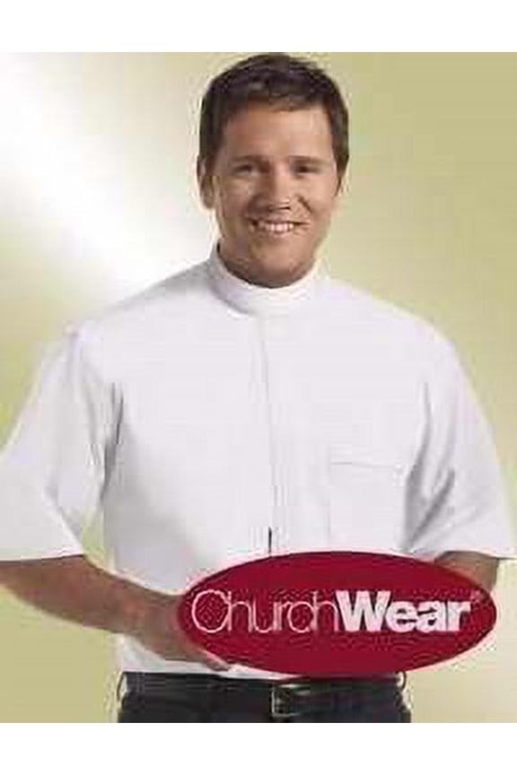 Clerical Shirt-Short Sleeve Banded Collar-17 In-White