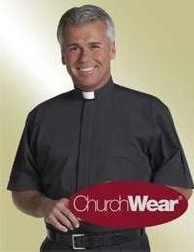 CHRISTIAN BRANDS CHURCH SUPPLY Clerical Shirt-Short Sleeve Tab Collar-17 In-Black