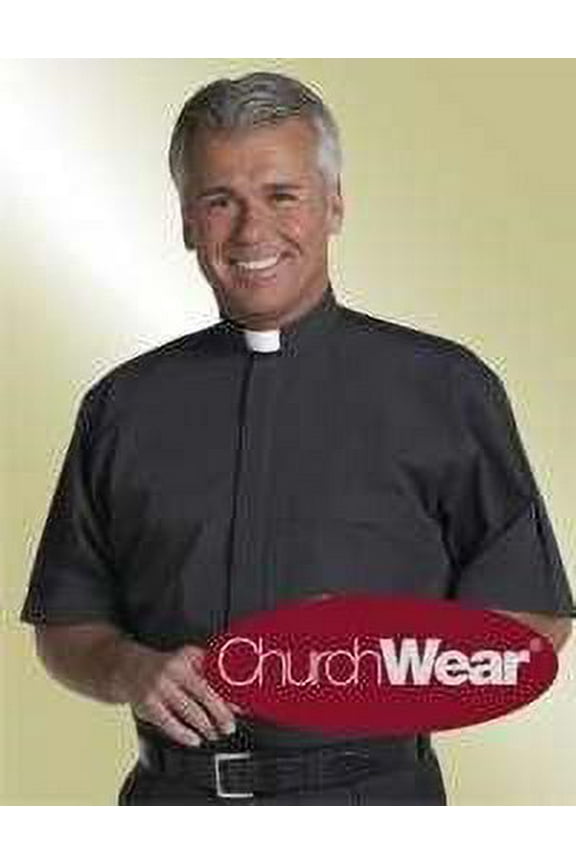 Clerical Shirt-Short Sleeve Tab Collar-17 In-Black