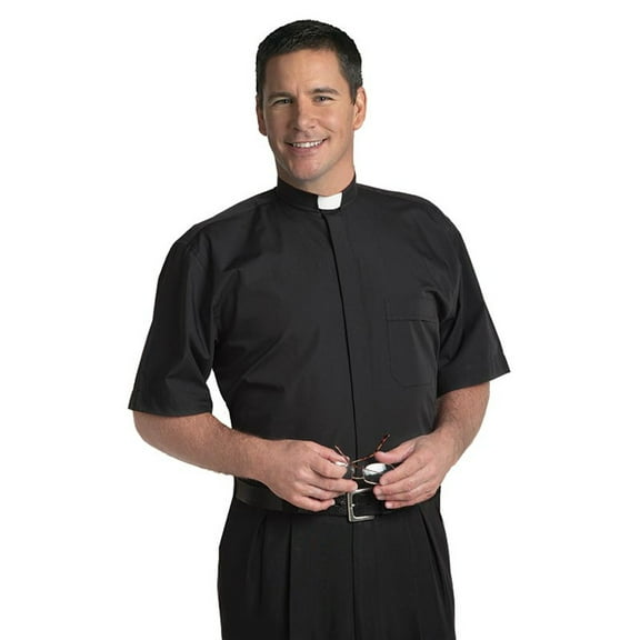 Clerical Shirt-Short Sleeve Tab Collar-17 In-Black