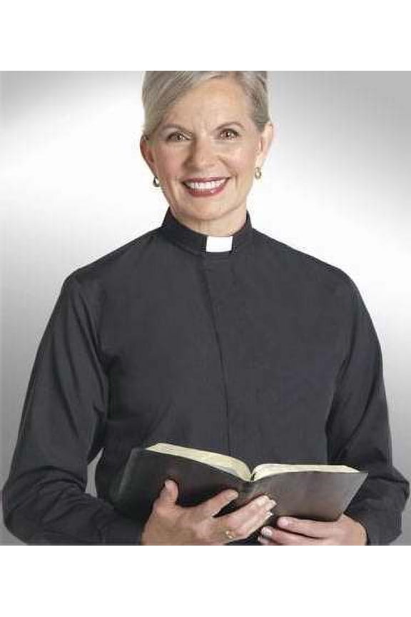 Clerical Shirt-Women-Long Sleeve Tab Collar-Size 14-Black