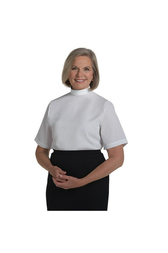 Clerical Shirt-Women-Short Sleeve Shell Blouse w/Neckband-Size 10-White